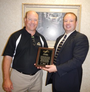 Bob Senkar with BW3 receives his membership plaque from David Hill