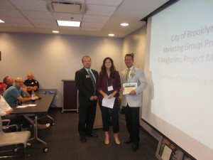 David Nodge with Cuyahoga County Board of Developmental Disabilities is honored as one of Northeast Ohio's Top Workplaces at our luncheon on 9-11-14. Chamber President David Hill (Dollar Bank) and Brooklyn Council President Katie Gallagher, presented the certificates.