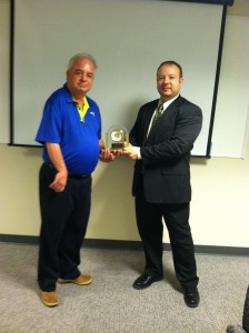 The Brooklyn Chamber of Commerce honored Greg Frey at our May luncheon.  David Hill is shown above presenting Greg with a retirement gift for all his years of service to the Chamber and the City of Brooklyn.  